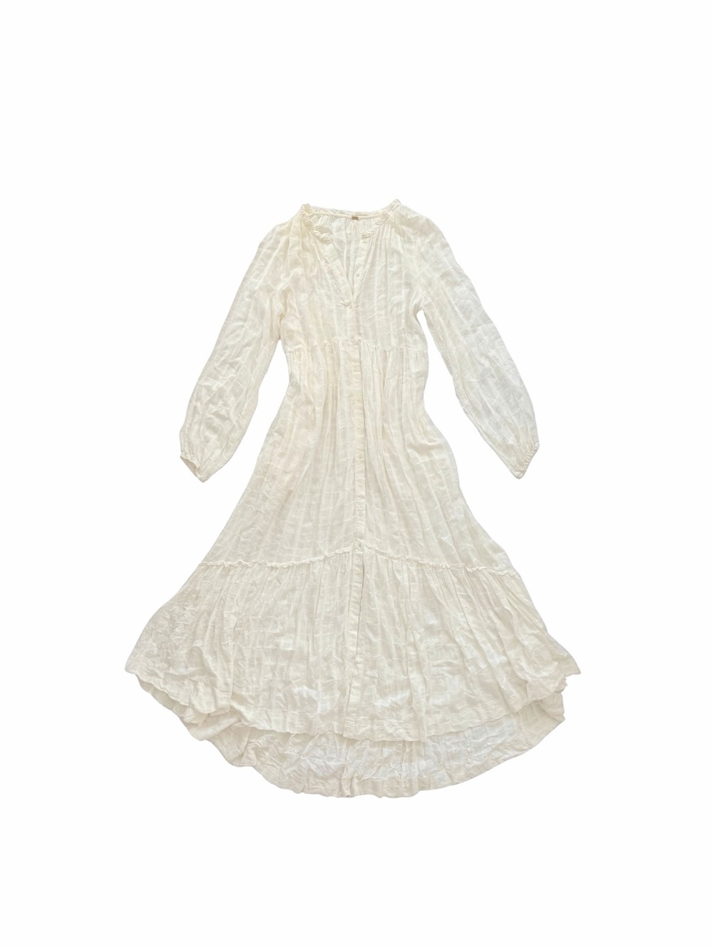 Free People White Maxi Dress Long Sleeve Prairie Style Sheer